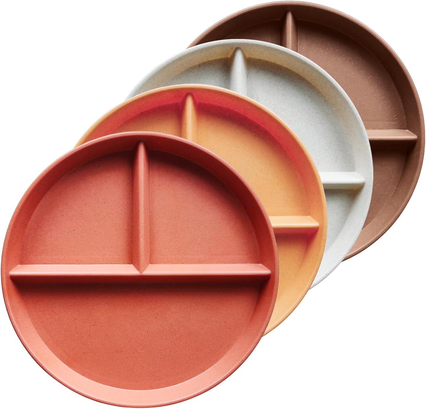greenandlife 9 Inch 4PCS Unbreakable Portion Control Plates, Divided Plates for Kids Adults, Dishwasher & Microwave Safe Compartment Plate, Lightweight Reusable Wheat Straw Plate, BPA Free