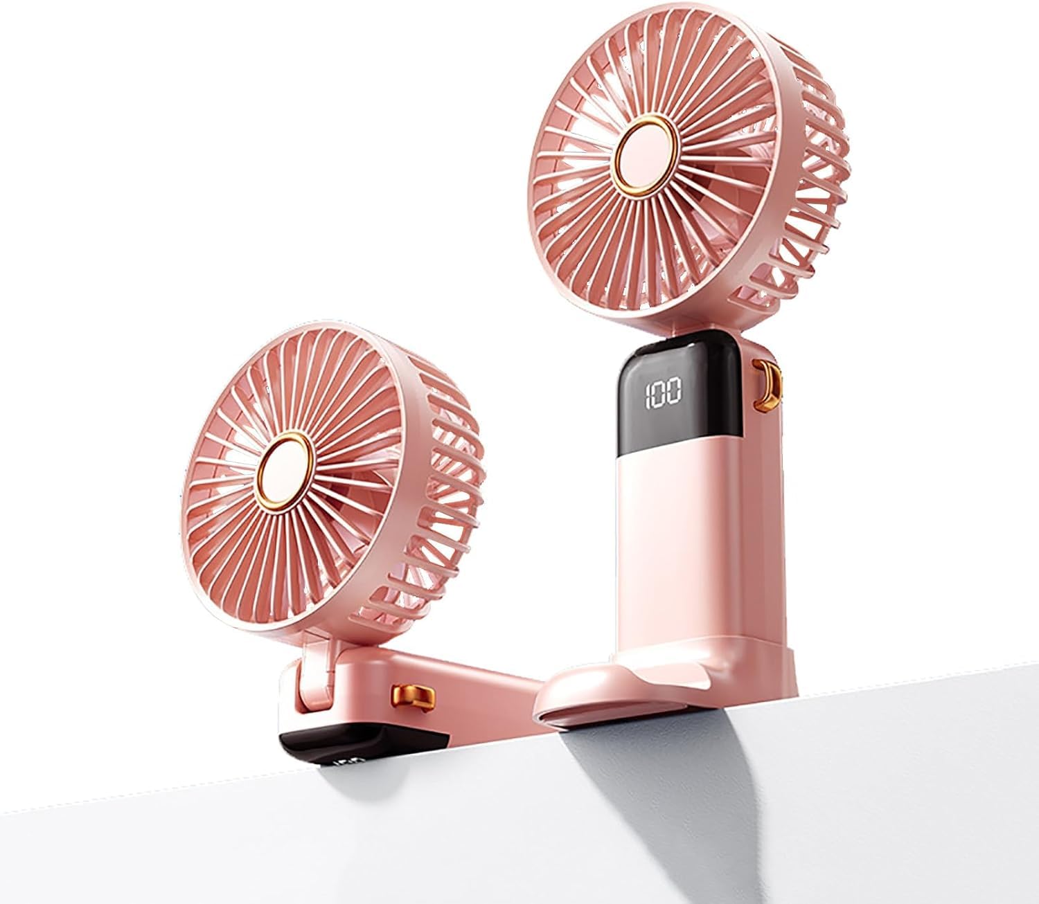 IGRARK Pink Hand Held Fan Rechargeable, Portable Mini Handheld Fans with 5 Speed, Folding Desk Desktop Fans, USB Neck Fan for Travel Camping Home Office