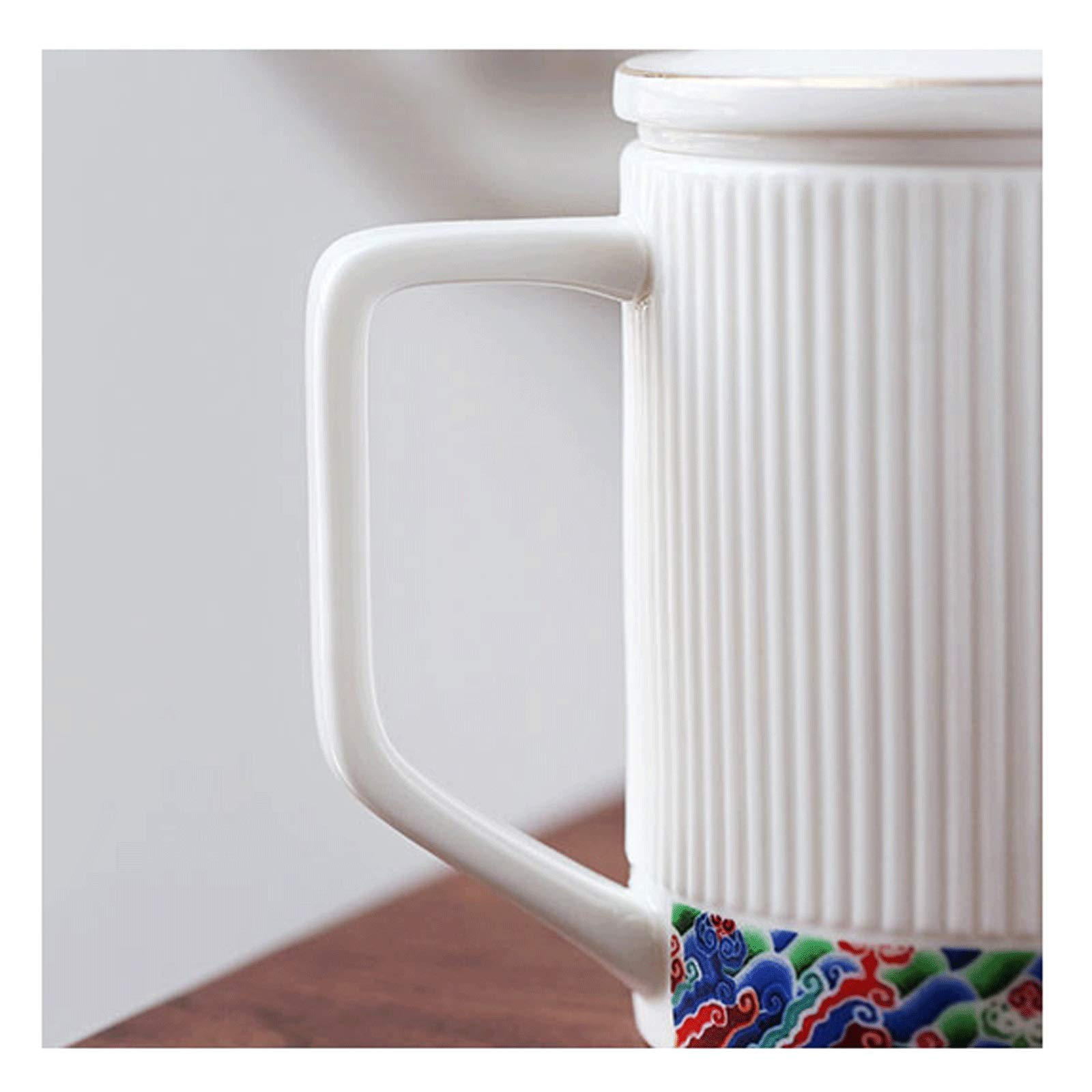 Tasse Keramikbecher mit Teetrenner 400 ml Wasserbecher mit Deckel Verbrühungsschutz Griff Exquisit für Weihnachten, Valentinstag und Muttertag Kaffeetasse (Farbe: Blau)