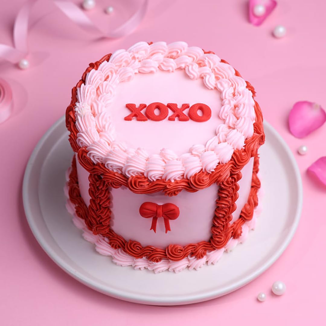 FlowerAura Delicious Fresh 2Kg XOXO Red Bow Chocolate Cake For Birthday | Anniversary | Wedding | Mother's Day | Father's Day | Valentine's Day | Christmas | New Year (Same Day Delivery)-picture-10