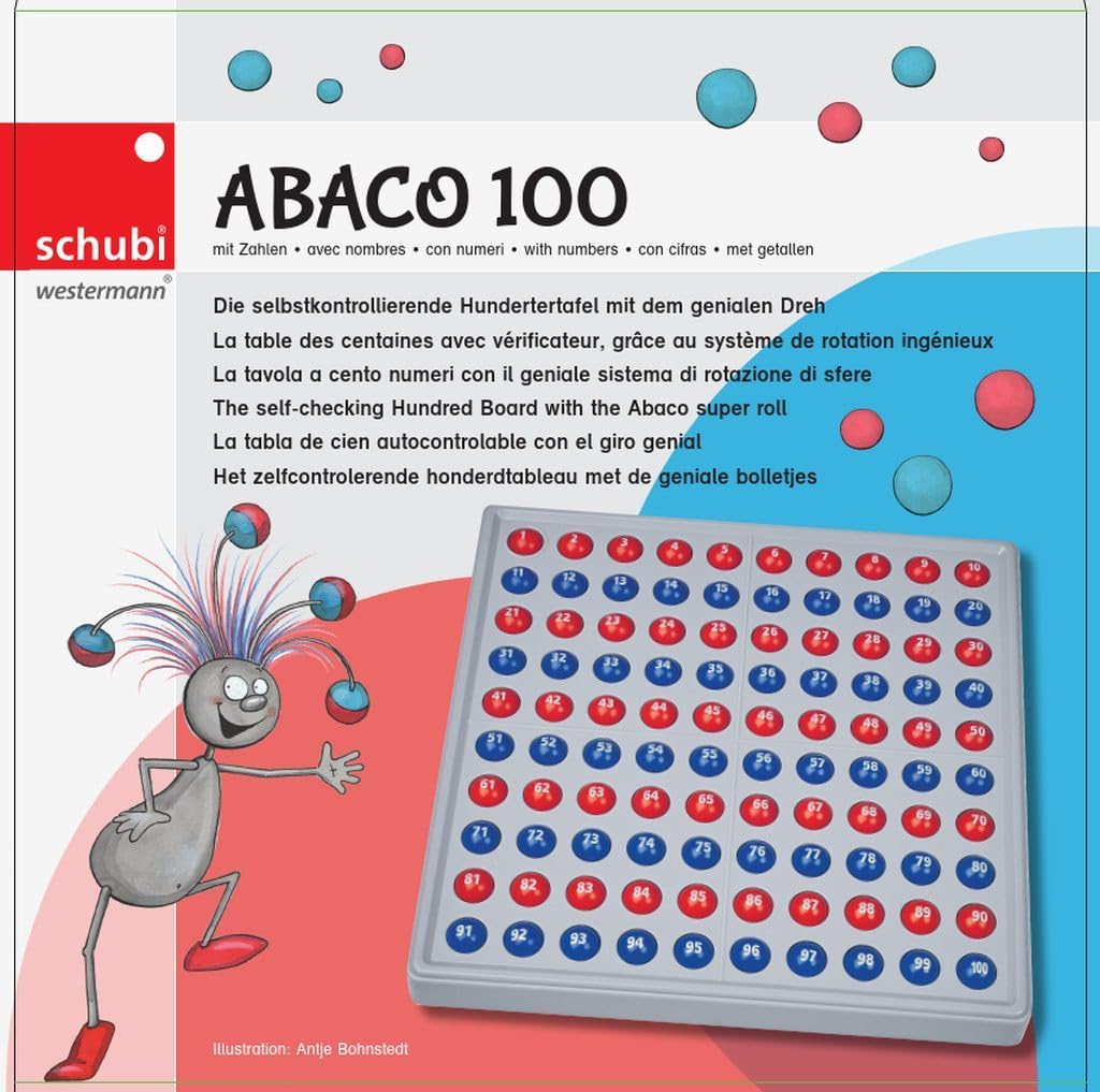SCHUBI ABACO 100 mit Zahlen: Modell A 10/10 Kugeln (rot/blau) (SCHUBI Abaco 100 mit Zahlen: Die selbstkontrollierende Hundertertafel mit dem genialen Dreh!)