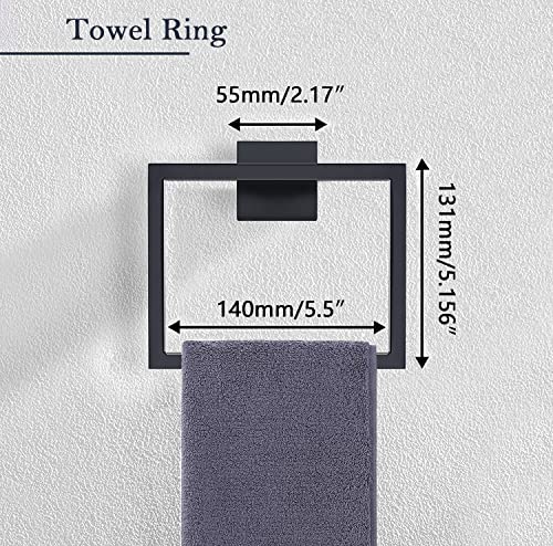 5-Pieces Matte Black Bathroom Hardware Accessories Set, SUS304 Stainless Steel Bath Towel Bar Set, Towel Racks for Bathroom Wall Mounted. - Image 4