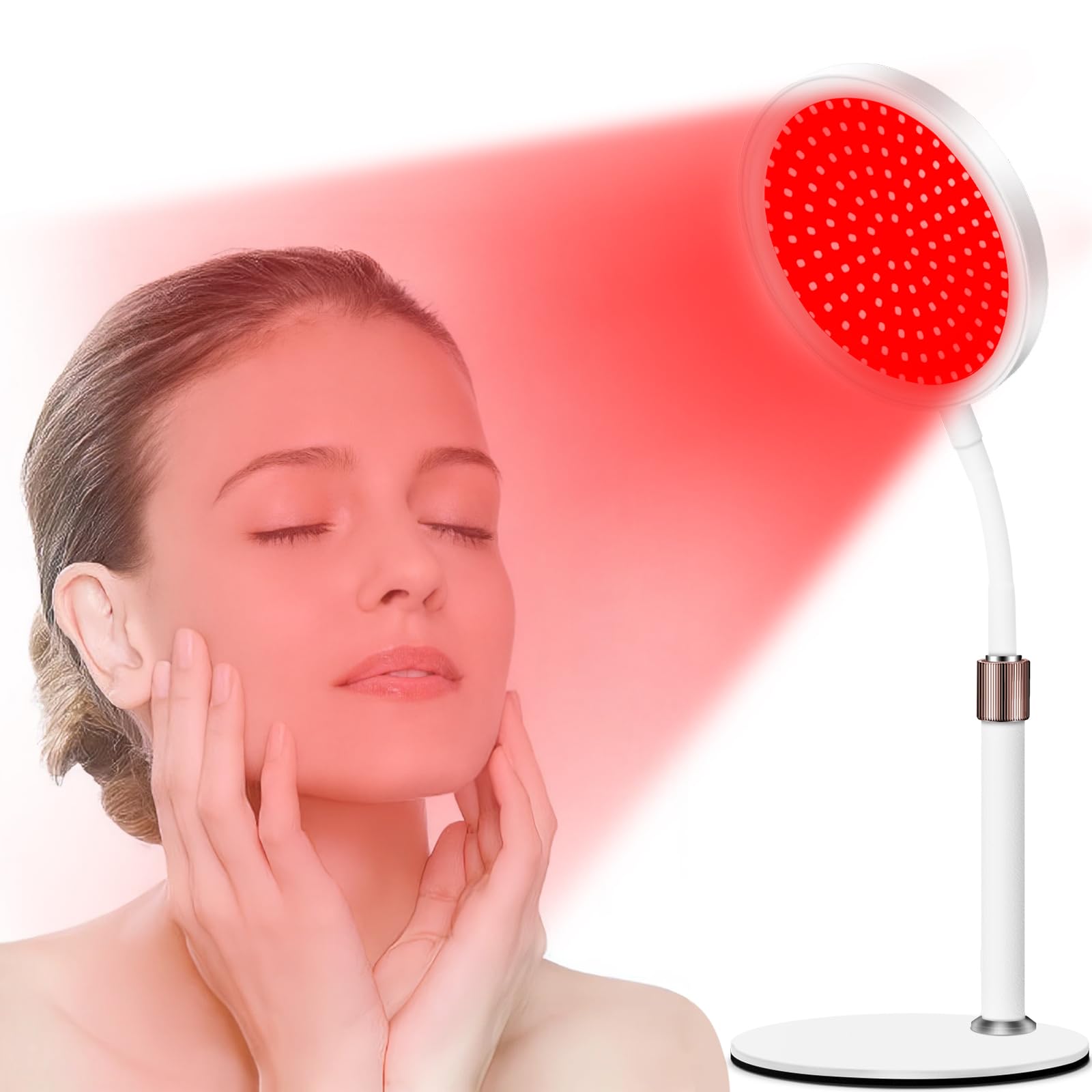 Rotlichtlampe mit Sockel,415nm&660nm&850nm Infrarotlampe mit 10/20/30 Minuten Timer, 5 Helligkeitsstufen Schwanenhalsdesign, 100LEDs Red Lights für Den Heimgebrauch