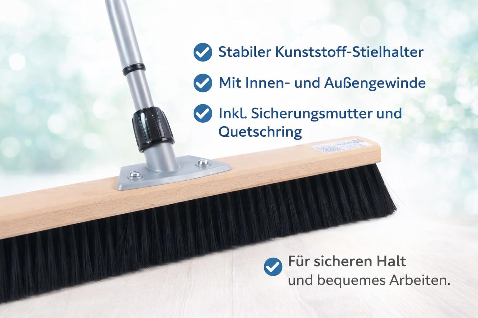 Profi Saalbesen 60cm Breit mit Teleskopstiel Stiel weiche Borsten Besen | 60cm breit, Weiche schwarze Kunsthaar-Borsten, Buchenholz, Verstellbar ausziehbar, Für Haushalt Büro Lager Werkstatt