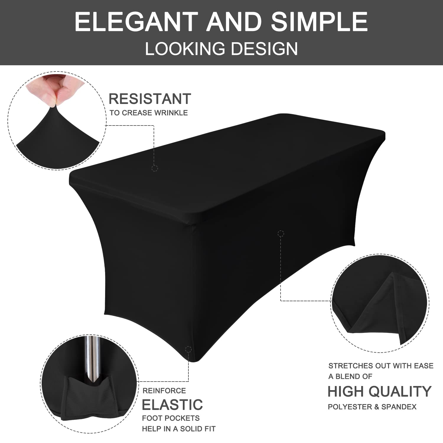 Lot De 1 Nappe De Table élégante Noire Extensible En élasthanne – Nappe Ajustée Infroissable Pour Tables Pliantes Rectangulaires De 2,4 M – Idéale Pour Banquets, Mariages Et Festivals