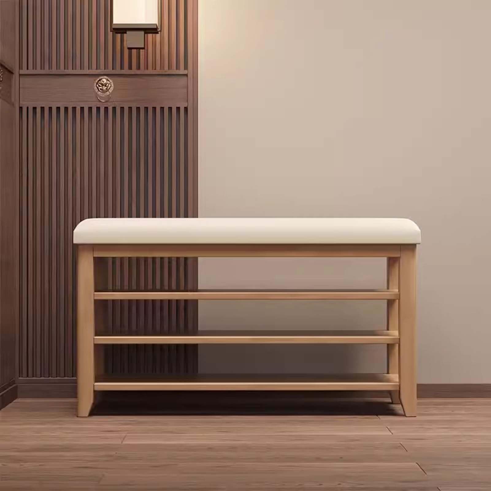 Elegante 2-laags stoffen gestoffeerde schoenenkast voor entree, slaapkamer, slaapzaal - stijlvolle houten opbergoplossing (80 cm
