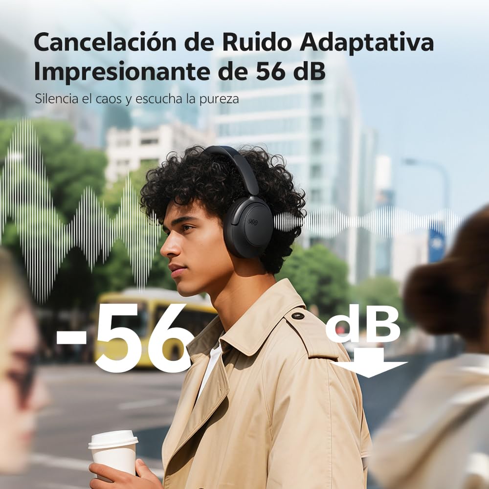 QCY H3S Cascos Inalámbricos Bluetooth Cancelación de Ruido Activa Adattiva, 56dB Noise Cancelling, 102H Reproducción, LDAC Hi-Res, Sonido Espacial, Llamadas Nítidas, Auriculares Diadema Bluetooth 6.0