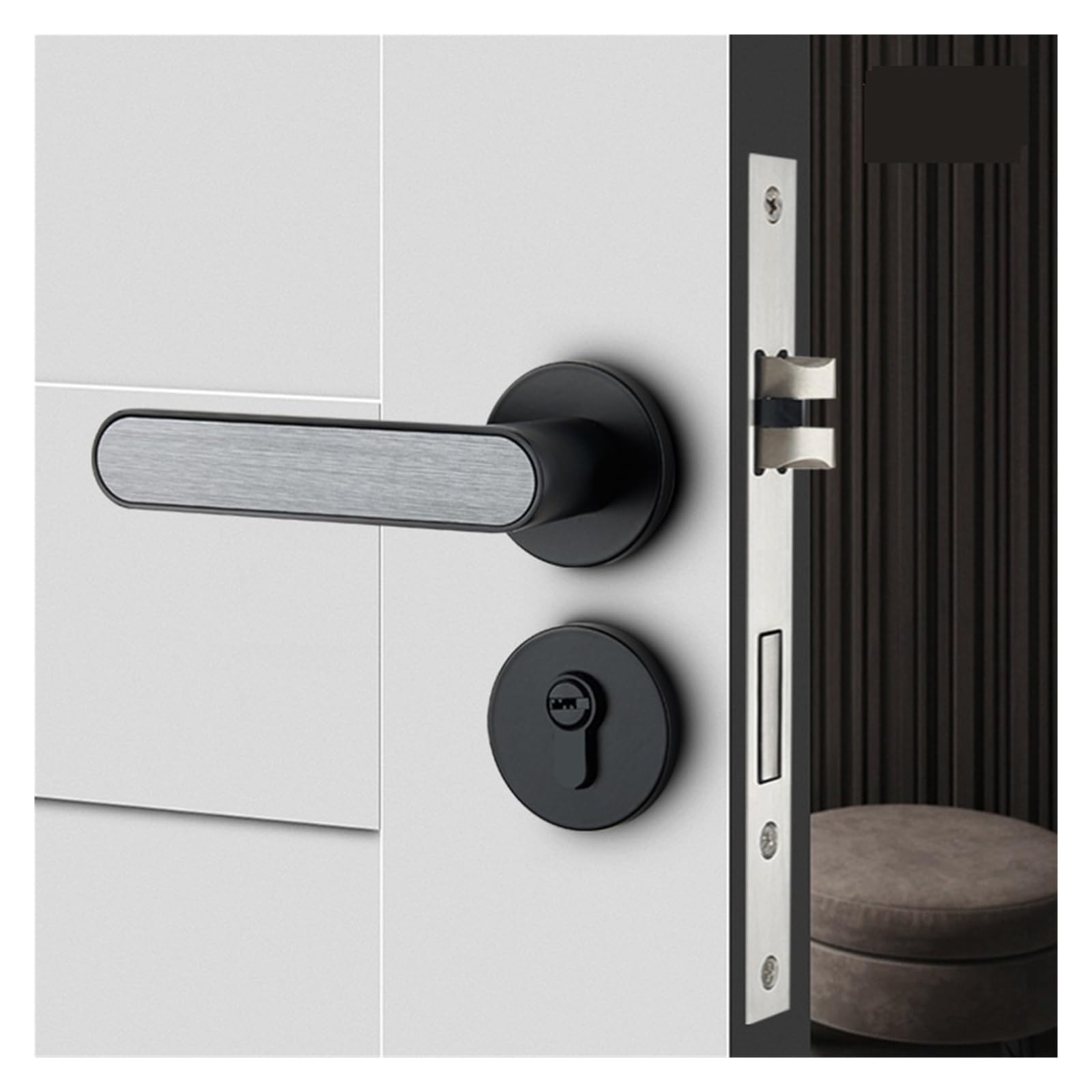 Czarny minimalistyczny magnetyczny cichy zamek do drzwi sypialni | Minimalistyczna sypialnia magnetyczna cichy ekologiczny uchwyt czarny (A magnetic suction 35-50mm)