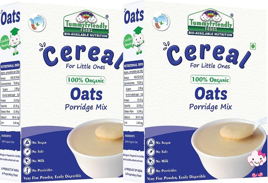 TummyFriendly Foods Certified Organic Oats Porridge Mix | Rich in Beta-Glucan, Protein & Fibre | Maximum Nutrition From Real Food | Available in Trial Baby Packs too | Oats for Baby Food | Shelf-life 9 month | 200g Each, 2 Packs (B09XX132GT) Amazon Price History, Amazon Price Tracker