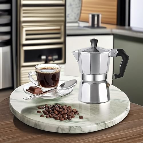 Miniatura 5 de WOLEN Moka Pot - Cafetera y cafetera para estufa, cafetera italiana, cafetera Greca, cafeteras, color plateado (2 tazas)
