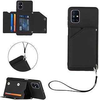 FHXD Compatible with Samsung Galaxy M51 Case with Card Holder PU Leather Flip Wallet Case Cover [Screen Protector] Card Slots and Stand Function Shockproof Cover-Black