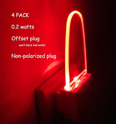 Miniatura 8 de Paquete de 4 lámparas de luz nocturna automática con sensor de atardecer a amanecer para dormitorio, enchufable, rojo