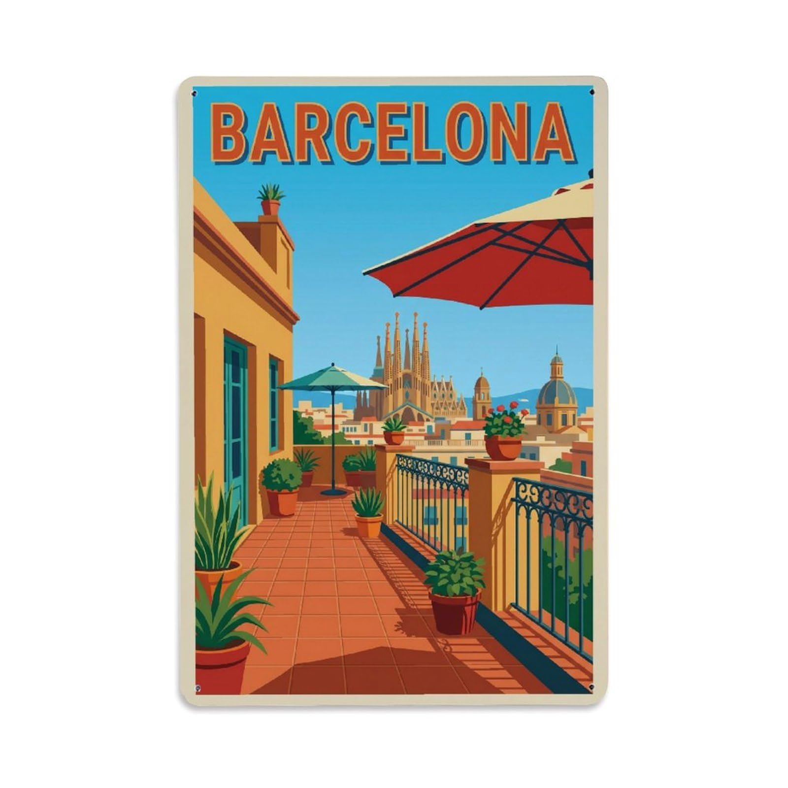 Vintage Travel Terrace Spain Rooftop Metal Tin Sign