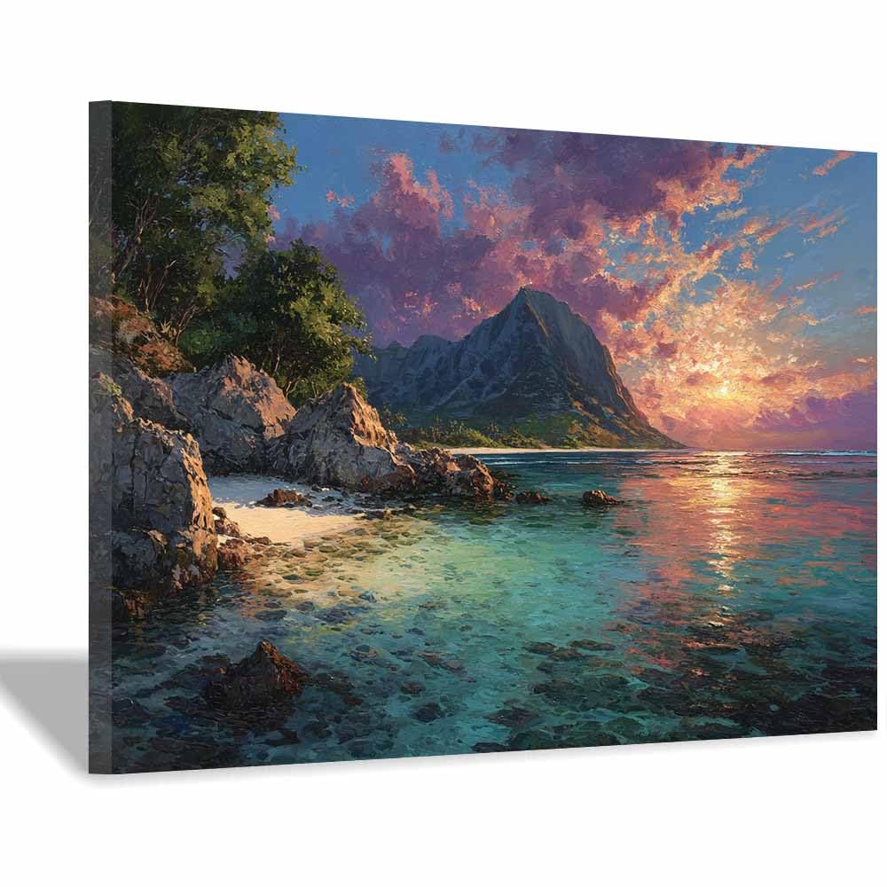 HOQIU Canvas Wall Art Hawaii Coastsal Painting canvas art, art print, house decor, bedroom wall decor above bed, prints for living room.(Multicolor)-60x80cm Framed