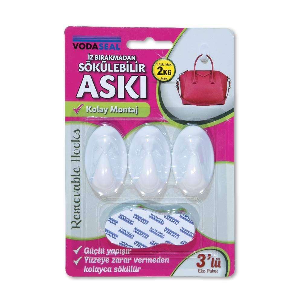 Vodaseal 53.01.054 3'Lü Beyaz Iz Bırakmayan Askı, Beyaz