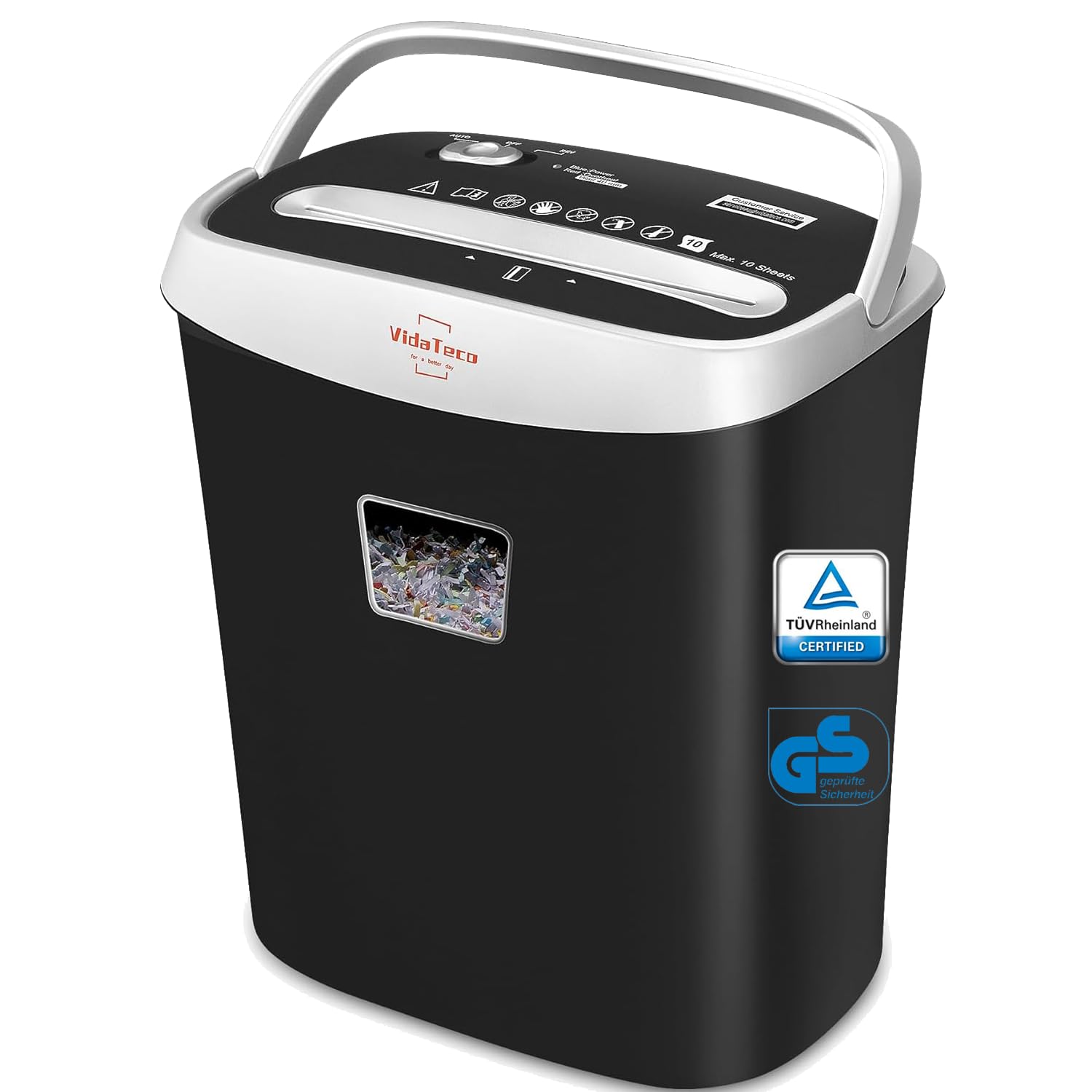 10-Sheet Home Shredder, Cross-Cut Paper Shredder Shreds Paper/Card/Staple/Clip Small Office Shredder Machine, High Security Level P-4 Jam Proof System 15L Liftout Basket