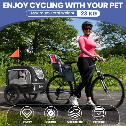 Hundeanhänger für Fahrrad für Kleine und Mittelgroße Hunde - 23kg, Faltbarer Fahrradanhänger Hunde mit Schnellverschluss-Rädern, Ideal für Fahrradtouren und Outdoor-Aktivitäten, Schwarz