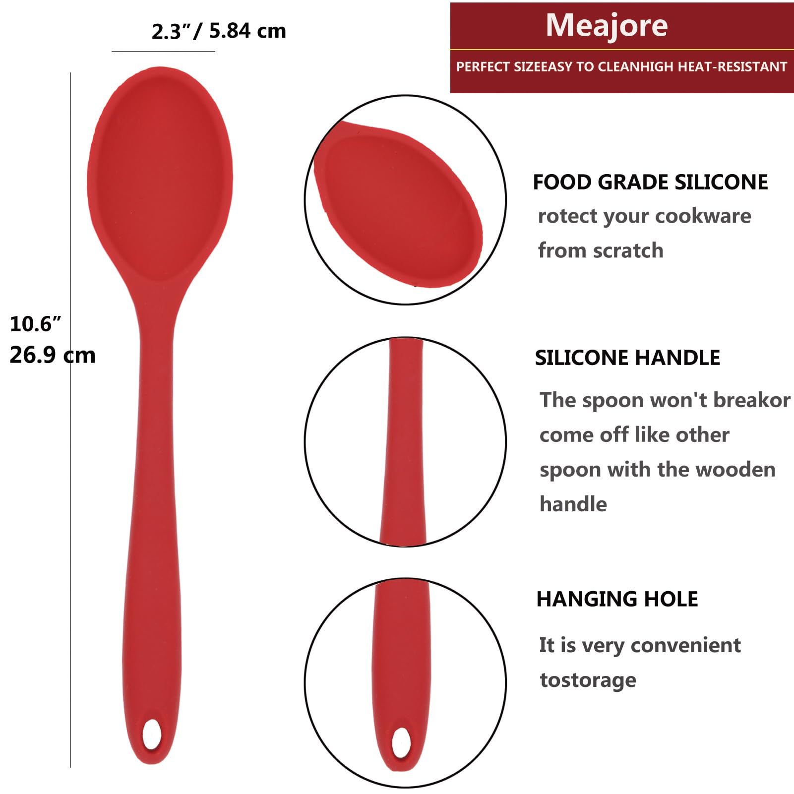 2 Cucchiai In Silicone Per Cucina – Resistenti Al Calore (248°C), Antiaderenti, Rosso, Lavastoviglie - 3