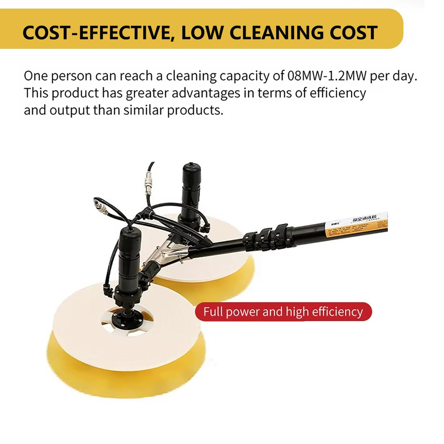 Kit spazzola pannelli fotovoltaici, spazzola elettrica con batteria ricaricabile, asta telescopica in lega, spazzola rotante doppia da 65 cm, tubo flessibile da 29 m e cavo da 9 m ,750cm
