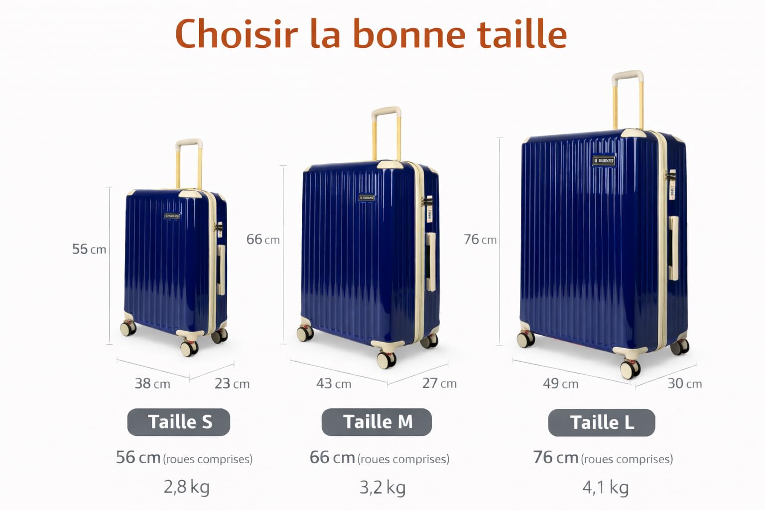 Valise Grande Soute XL 76 cm – Bagage Soute Léger & Résistant 97 L – Coque ABS & Polycarbonate – 4 Roues Doubles 360°, Serrure à Code Bleu Roi