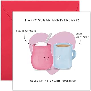 Old English Co. 6th Wedding Anniversary Card for Husband and Wife - Cute Funny Sugar Anniversary Greeting Card | Joke Humour Sixth Anniversary for Him and Her | Blank Inside & Envelope Included