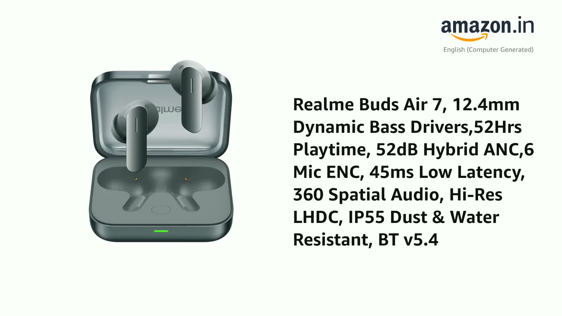 Realme Buds Air 7 – Mit ANC Bis 52 DB, 12,4 Mm Bass-Treiber, 52 Std. Spielzeit, Grün