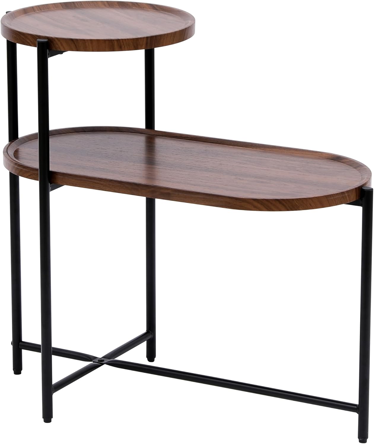 Small Coffee Tables Round 2 Tier Sofa Table Wooden End Table Living Room Coffee Table Nightstands Bedside Table (Walnut)