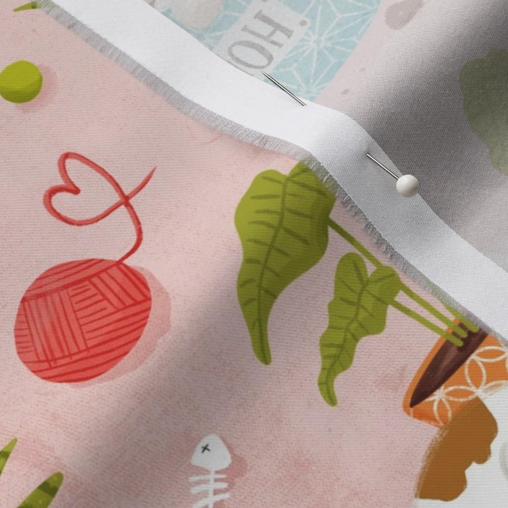 Spoonflower Fabric - Home Cats Cute Cat Kitten Decor Hand Drawn Printed on Organic Cotton Sateen Fabric by The Yard - Sewing Quilting Apparel Home Decor