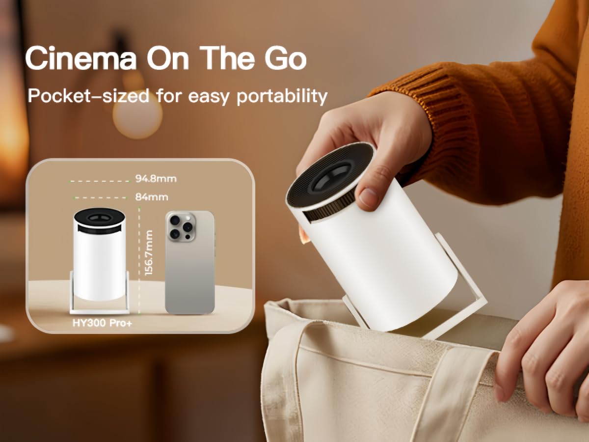 Mini Proiettore con WiFi e Bluetooth Integrato, Android 14, Supporto 1080P 4K, Proiettore Portatile, Rotazione 180°, Versione Aggiornata HY300 Pro+, per Uso Domestico ed Esterno LYNCAST