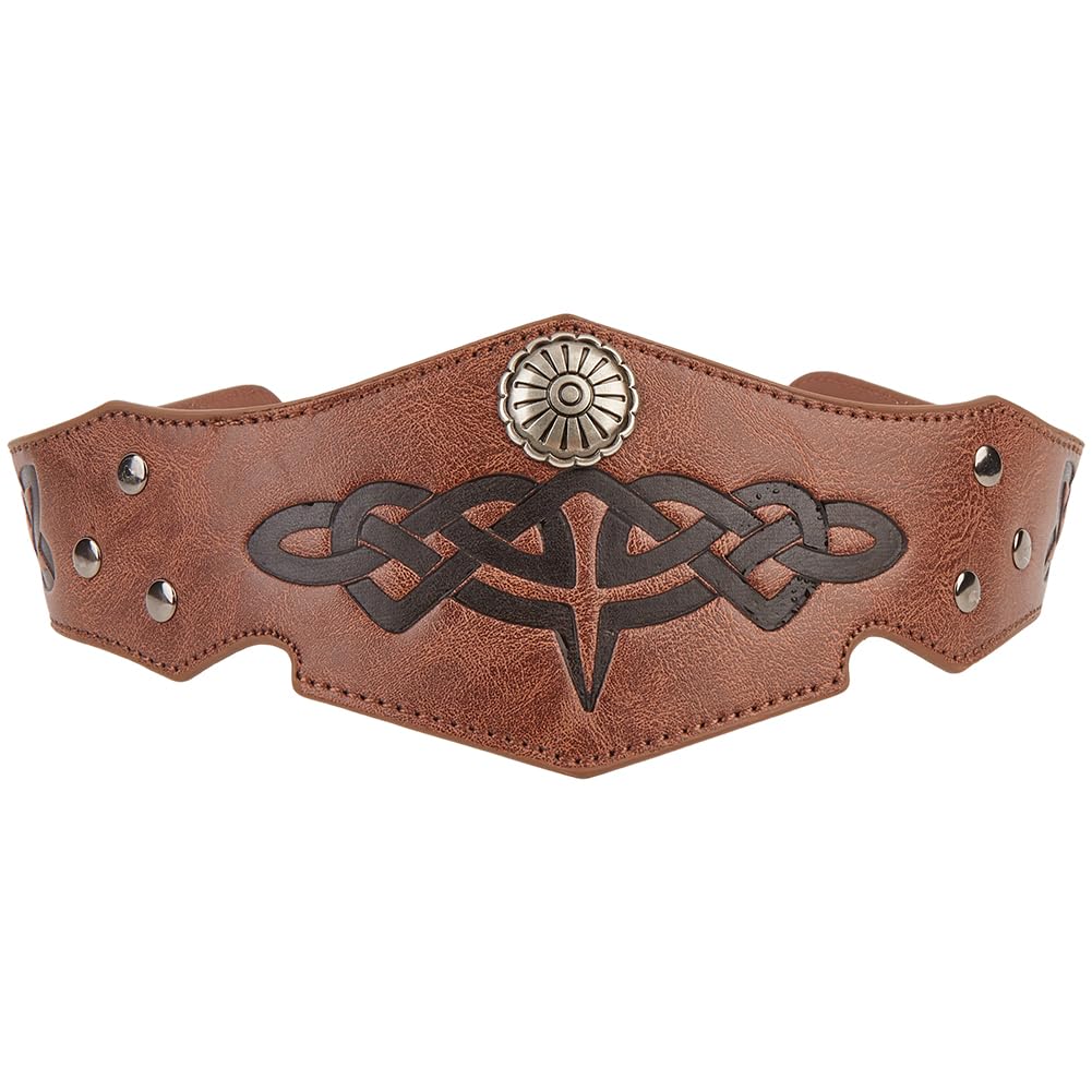 GORGECRAFT Brown Viking PU Leather Headband Adjustable Medieval Headpiece Renaissance Pirate Vintage Embossed Decorations Circlet Headband for Halloween LARP Cosplay Costume Men Women Accessories