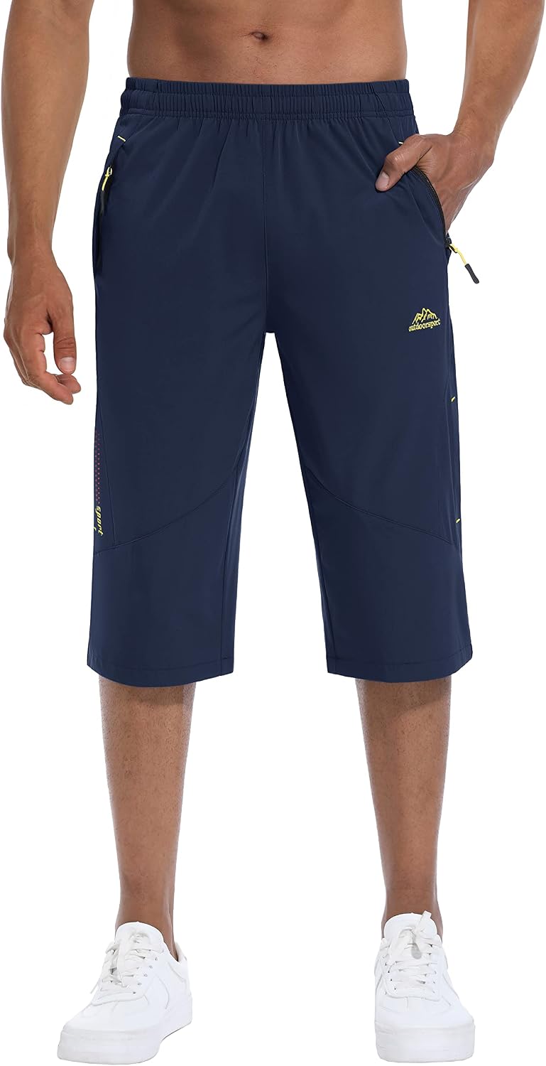 MAGCOMSEN Men's Capri Shorts Quick Dry Below Knee 3/4 Capri Pants with Zipper Pockets for Workout Running Training Summer