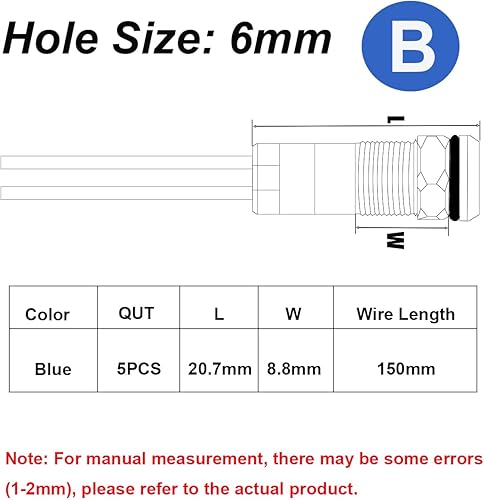 Miniatura 2 de smseace 5PCS DCAC12-24V Oxidado Negro Rojo LED Indicador Luces 14 "(6mm) IP67 Grado Impermeable Oxidado Negro Indicador Lámpara de Señal con 5.906