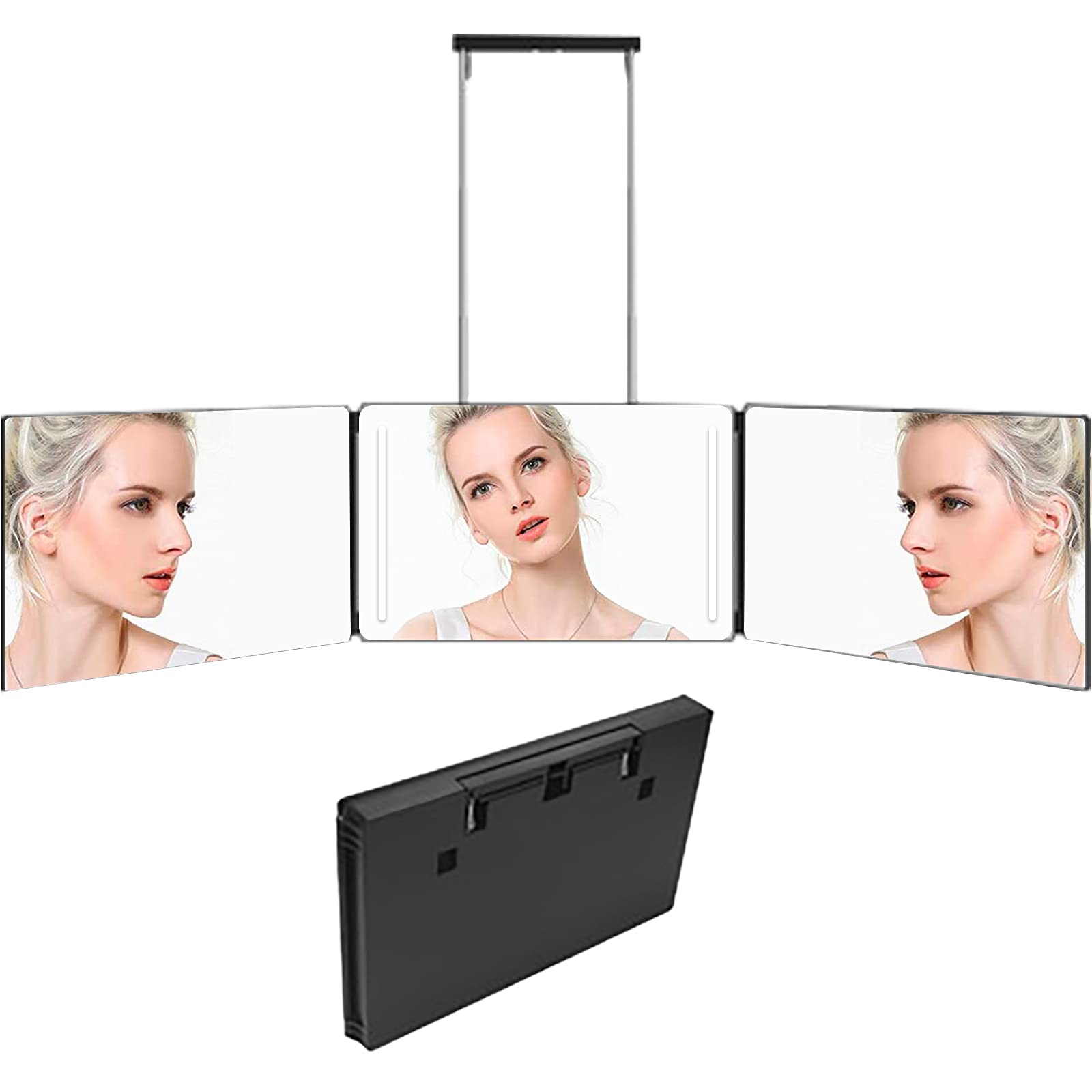 Buy longziming Folding Mirror with Led Lights, 3 Way Self Cut Mirror