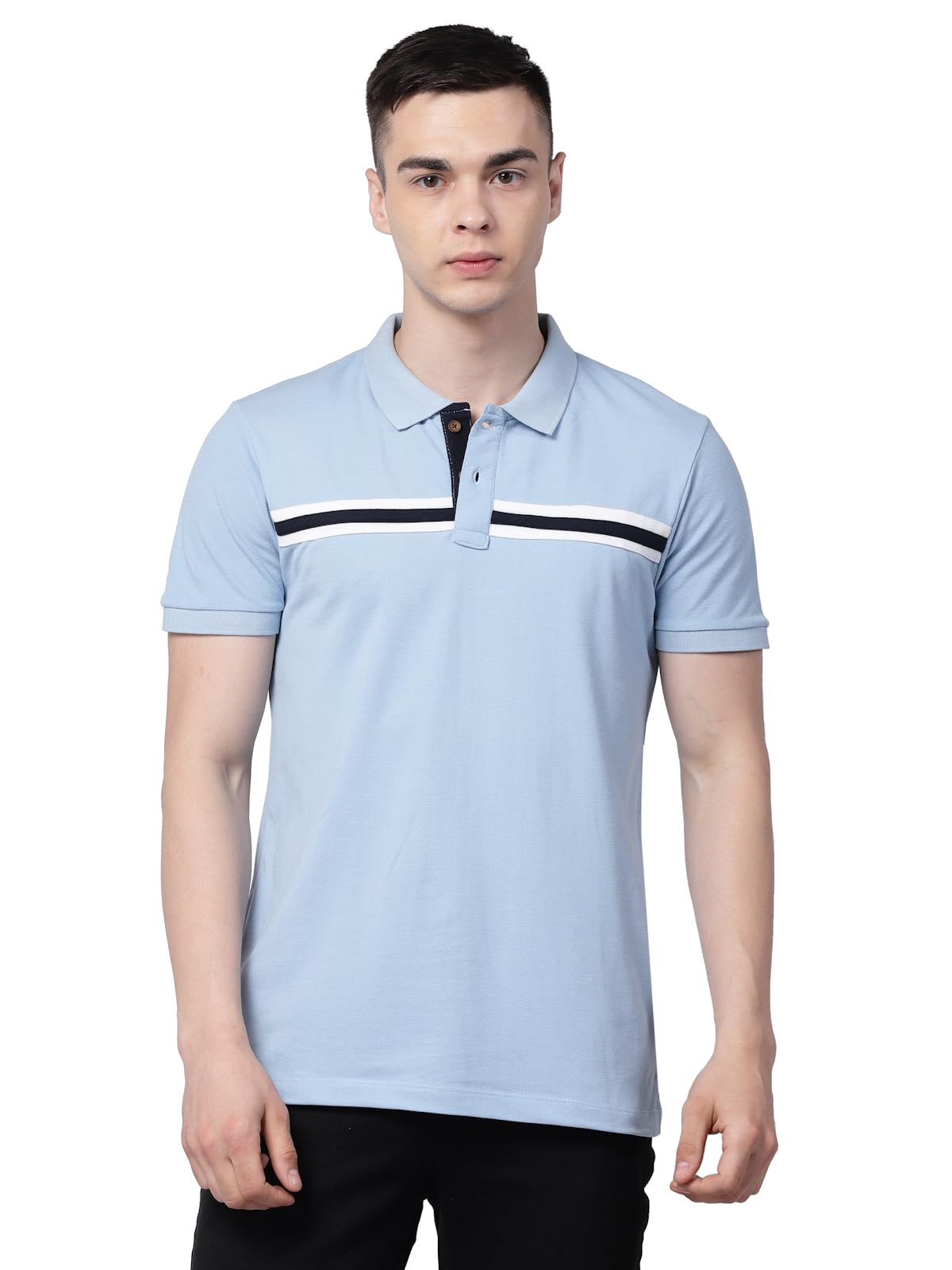 Men Cotton Blend Polo Neck Half Sleeves Striped T-Shirt-image-13