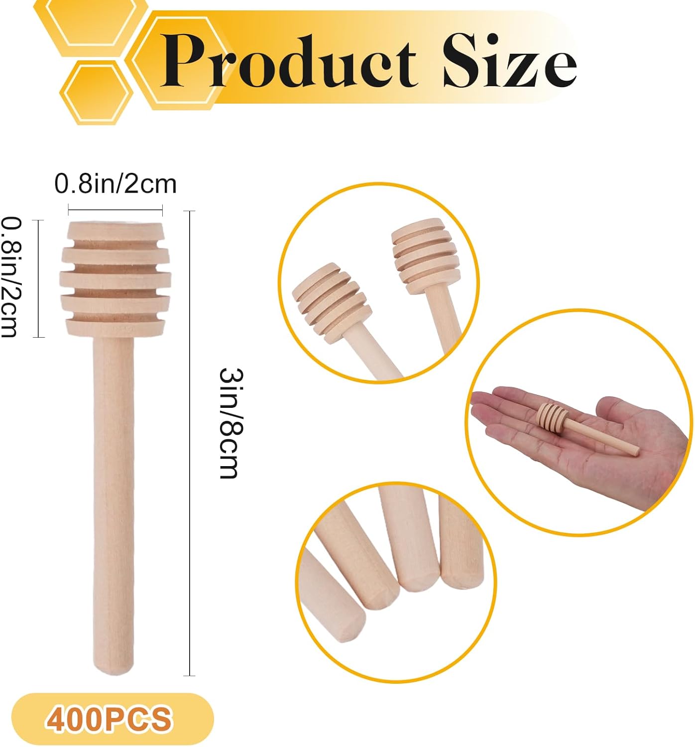 JIABEIUS 400 Pcs Mini Honey Sticks, 3 Inch Wooden Honey Dipper, Small Honeycomb Sticks Honeys Stirrers for Honey Jar as Wedding Party Favors, Wooden Gifts