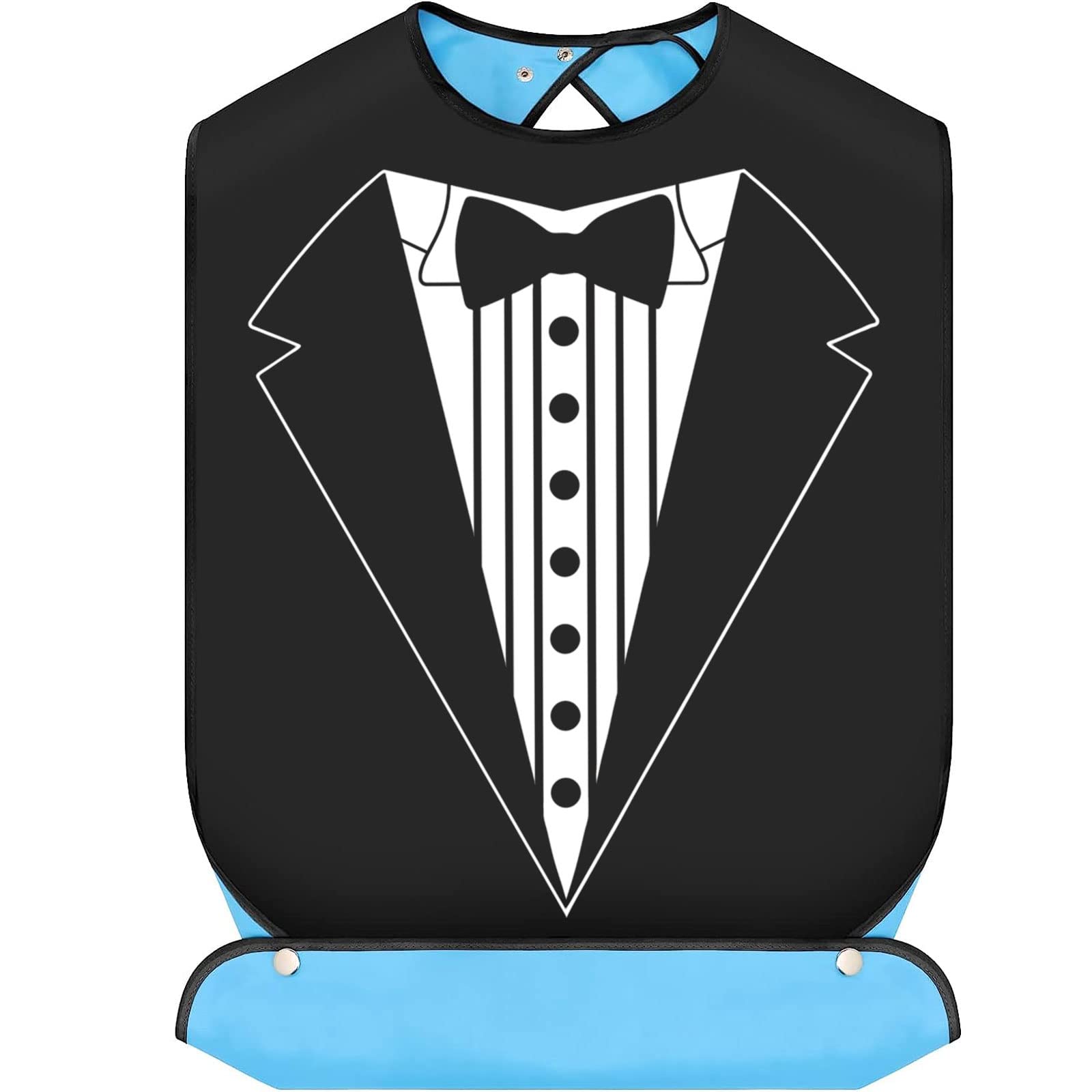BWWKTOP Wedding Bibs For Groom Bridal Shower Gift Tuxedo Suit Groom Bow Tie Pattern Men's Adult Bibs