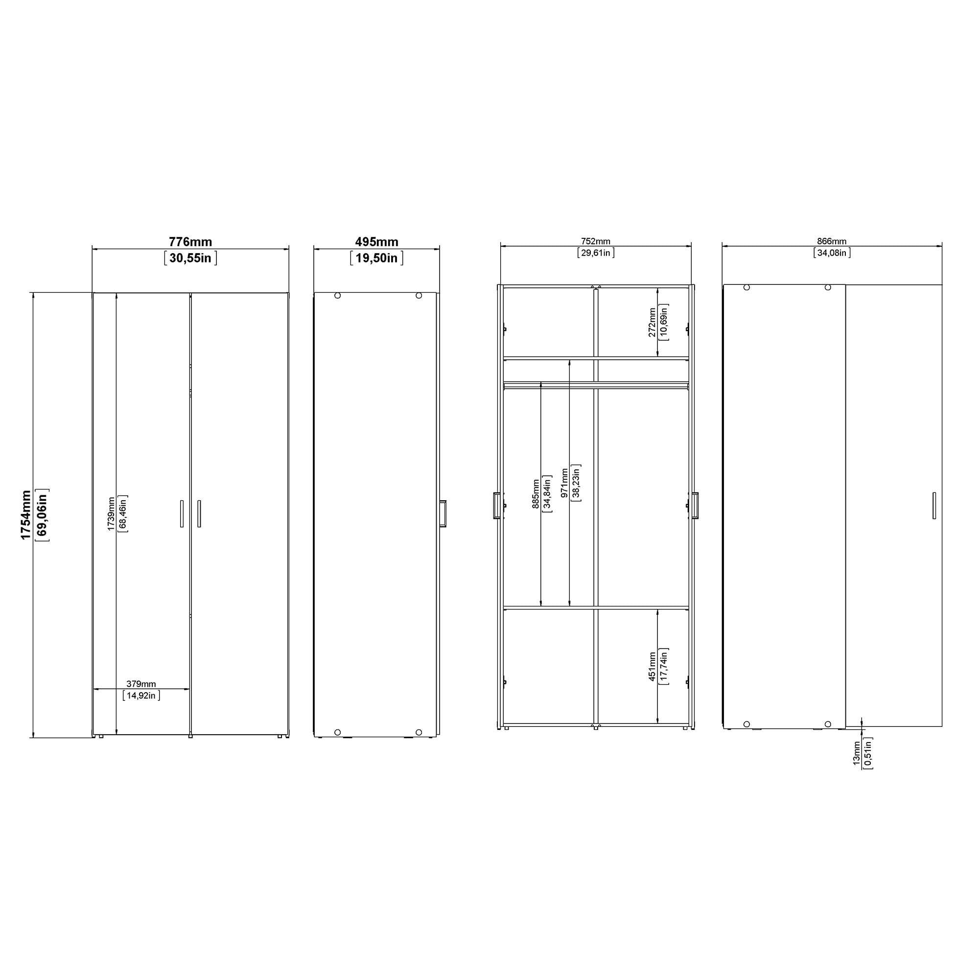 Armario Dormitorio Duero White con 1 Puerta en Color Blanco 40 x 42 x 176 cm
