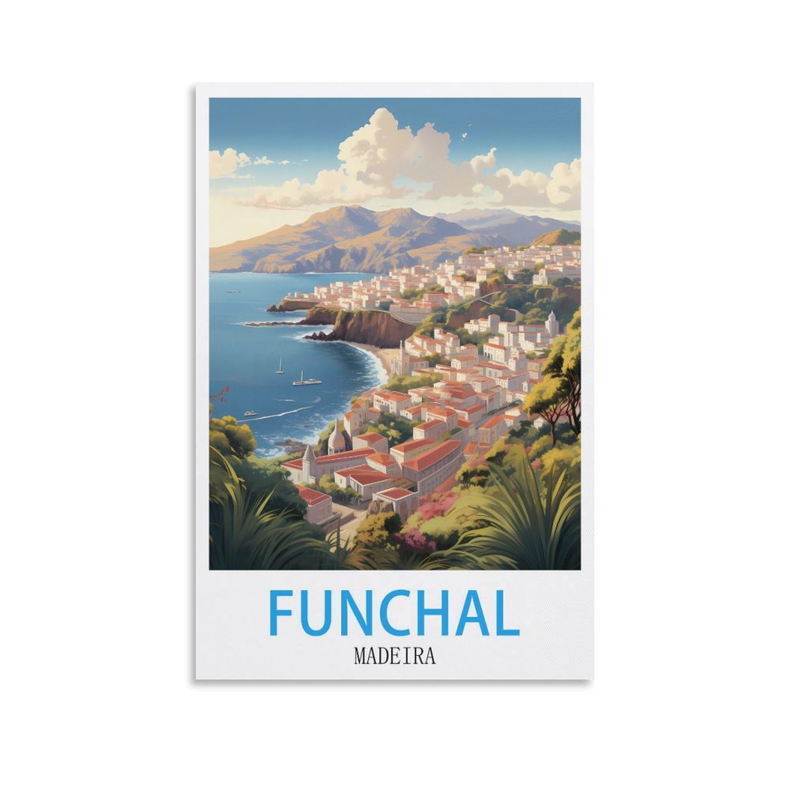 LNUYITR Funchal Madeira Vintage Travel Posters 16x24inch(40x60cm) Canvas Art Posters And Wall Art Picture Prints Modern Home Bedroom Decor Posters