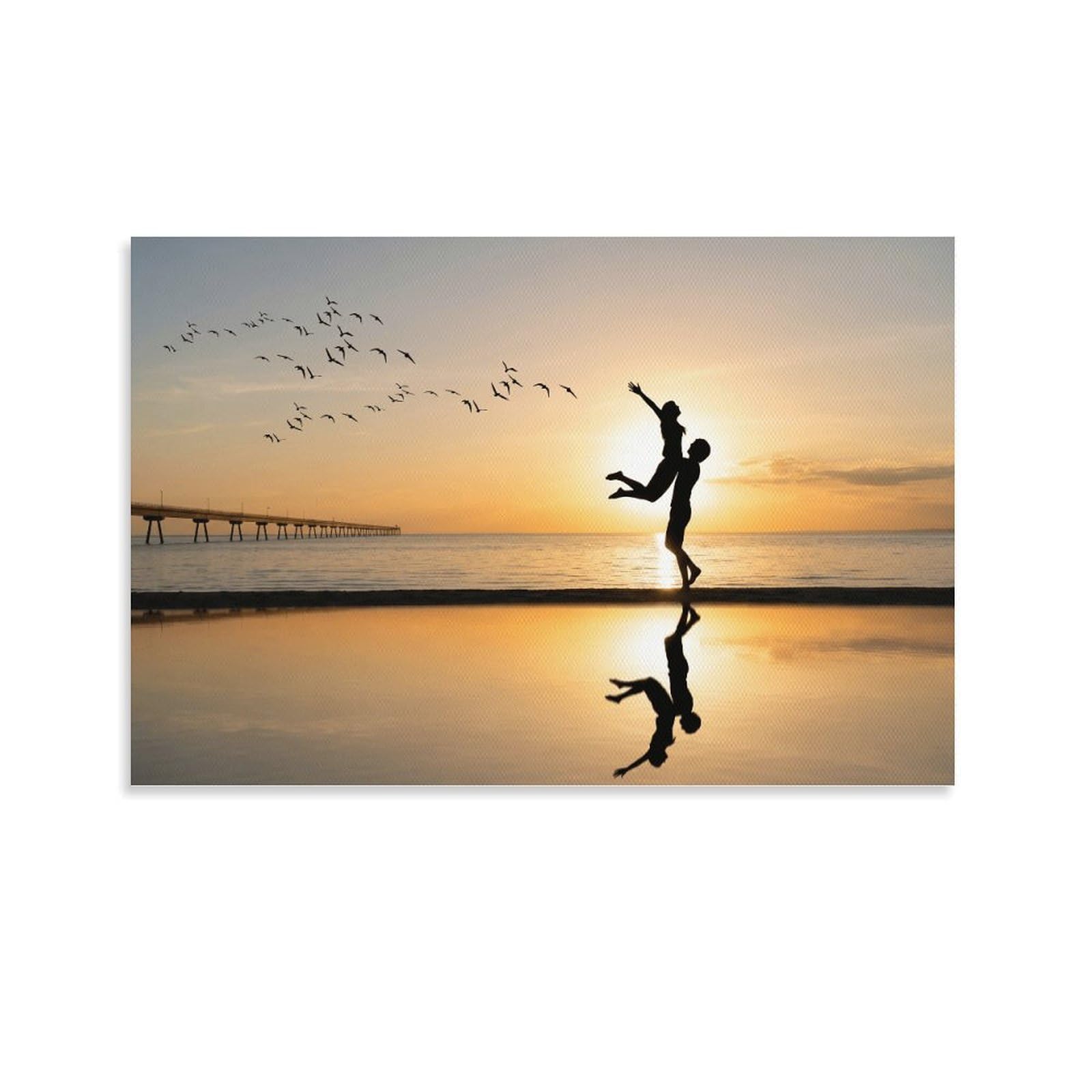 XPASHIQWC Sunset Sea Poster Artwork Hugging Couple Canvas Prints Picture Modern Wall Art Picture Wall Hanging for Living Room Home Decorations 20x30inch(50x75cm)