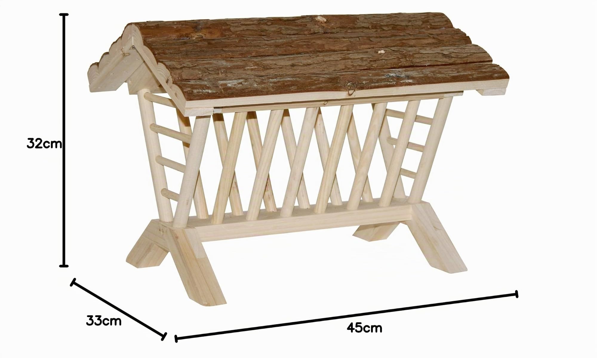 Kerbl Pet Comedero para heno Nature, 45x32x33cm, fácil de llenar, área de alimentación Completa, Base Estable, de Madera Natural