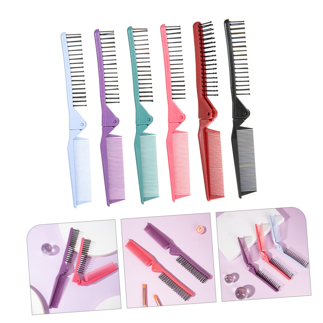 FRCOLOR 18 Pollici pettine pieghevole mini pettine pettini portatile portatili spazzola per tascabile per barba duplice scopo spazzola per la pulizia viaggiare addominali