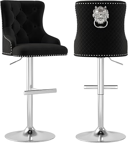 Juego de 2 taburetes de bar, taburetes de bar giratorios de terciopelo ajustable en altura de mostrador con reposapiés, acolchado suave tapizado con