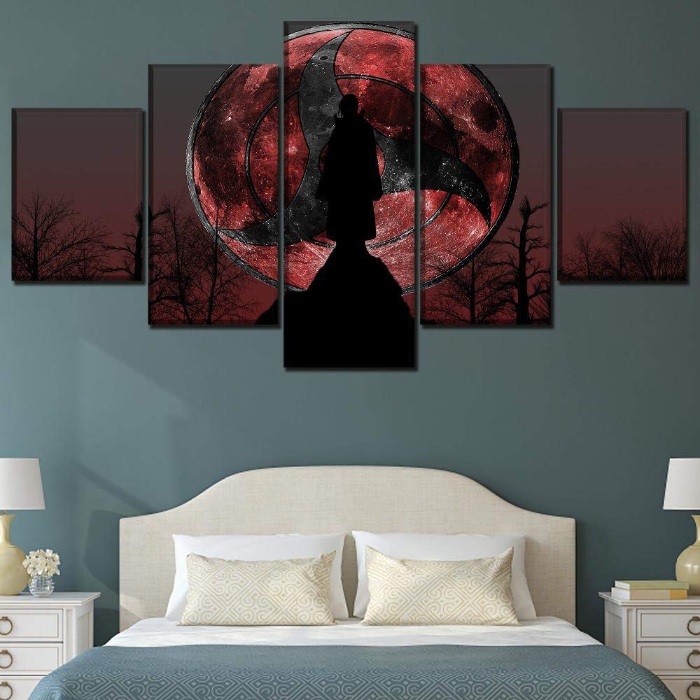 Pegatinas De Pared 5 Unidades Lienzo Pintura Lienzo Cuadro Pintura Habitación Decoración Impresión Cartel Arte De La Pared 150X80Cm Póster Anime Naruto Itachi Uchiha