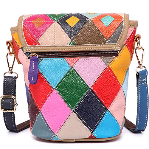 Image of Women 3D Floral Multicolor Small Crossbody Bag Genuine Leather Handbag Snake Pattern Colorful Spliced Shoulder Purse