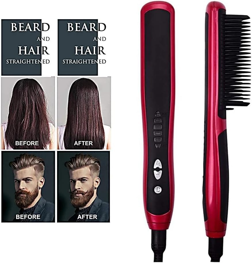 Plancha para Barba y Cabello con Cepillo Eléctrico, Estilizador Térmico Mini con Placas de Cerámica (Color: Rojo) miniatura 4
