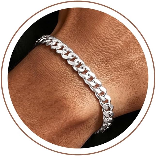 Silver Bracelets for Men, 925 Sterling Silver Over 9mm/10mm/11mm Cuban Link Bracelet Diamond Cut Silver Bracelets for Men Father Husband 7.5/8/8.5/9 Inch