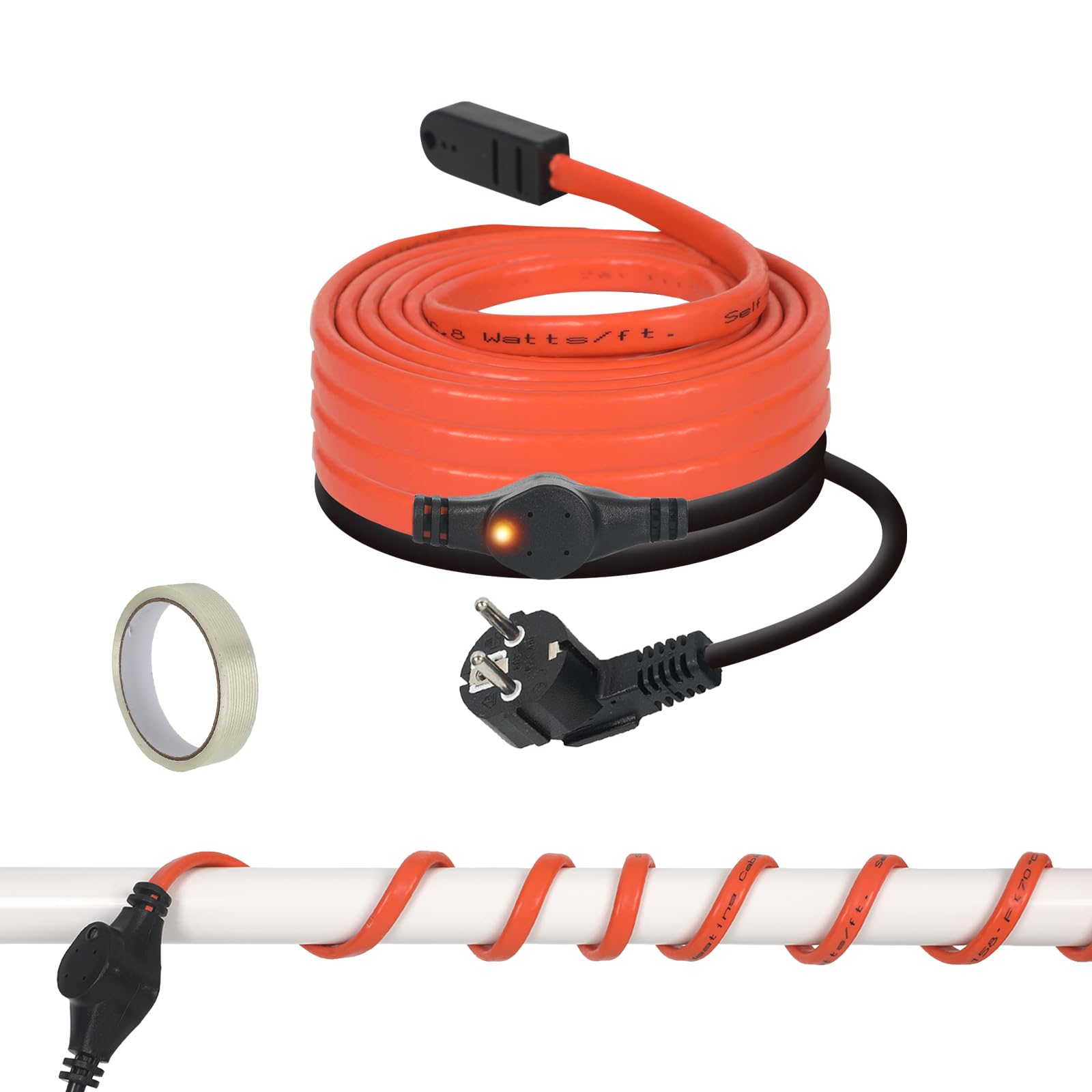 Cable calefactor anticongelante termostático de 4 m, autorregulable, 25 W/m