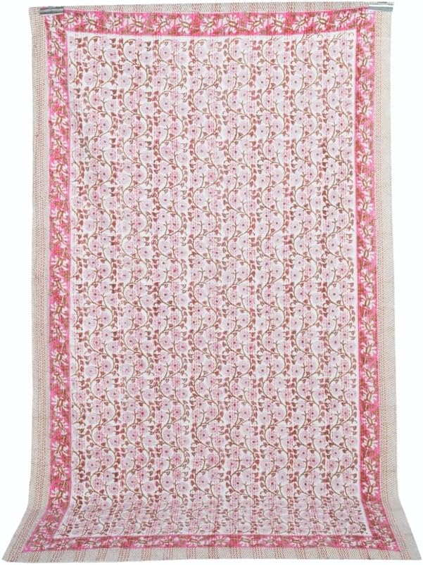 Hand Block Kantha Quit Indian Kantha Quilt Floral Kantha bedcover Throw Cotton Kantha bedsheet Twin/Queen Bedding Bohemian Kantha Bedspread (Floral 08, Twin(90x60))
