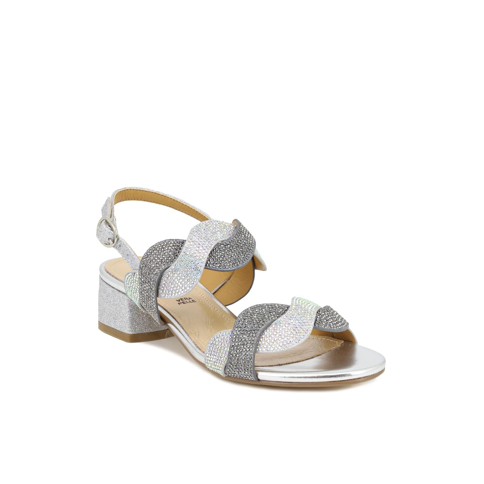 QUEEN HELENA Sandali con Tacco Basso Scarpe Eleganti con Strass Glitterati Donna ZM9011