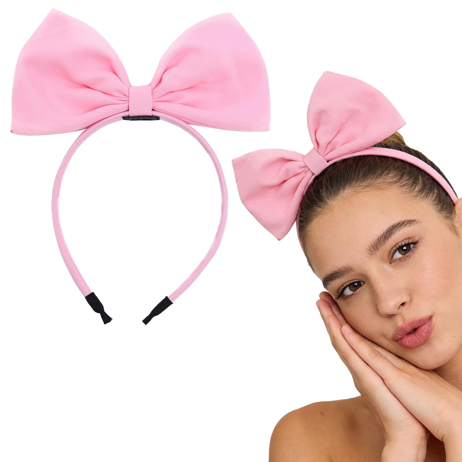 Pink Bow Headband for Women,Non Slip Fashion Knotted Hair Bands,Bow Hairbands,Bowknot Hairs Hoops,Birthday Halloween Christmas Party Costume Accessories